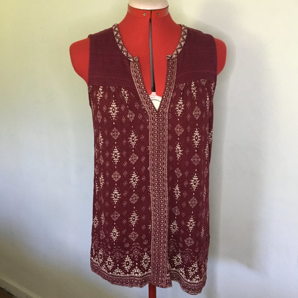 Lucky Brand Burgundy and Cream Sleeveless Boho Tunic